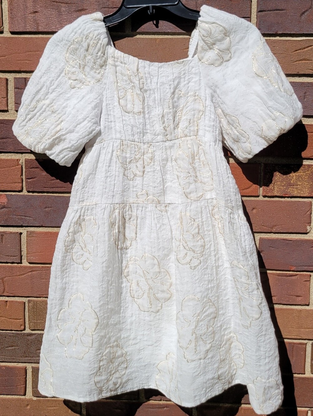 Zara Shimmering Floral Dress Ecru / White Gold Accents Girls 11-12 or 152 CM